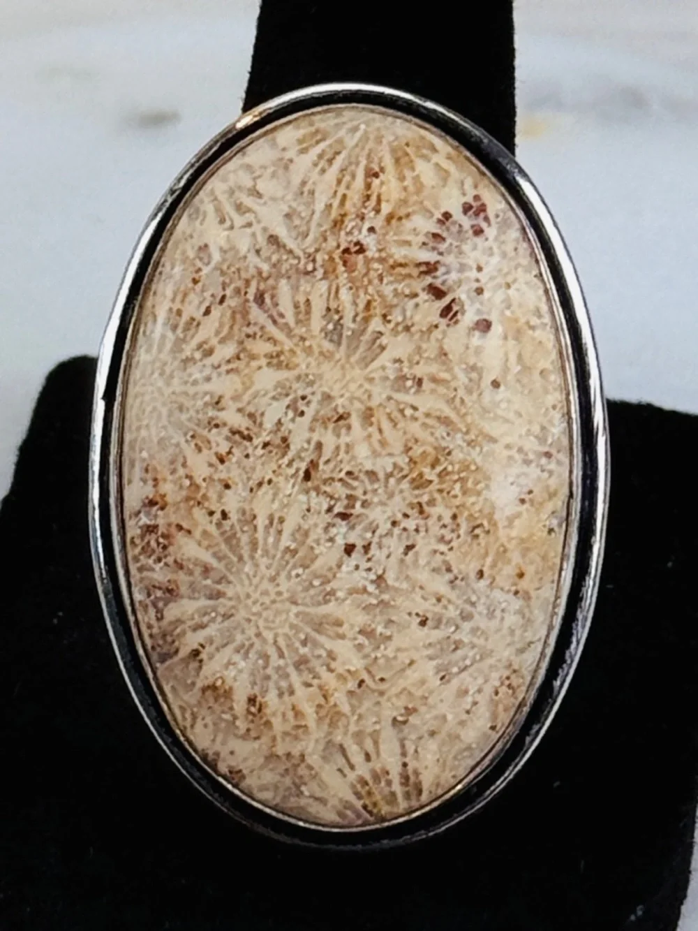 Gorgeous bohemian chic earth stone 925 silver overlay ring sz 8